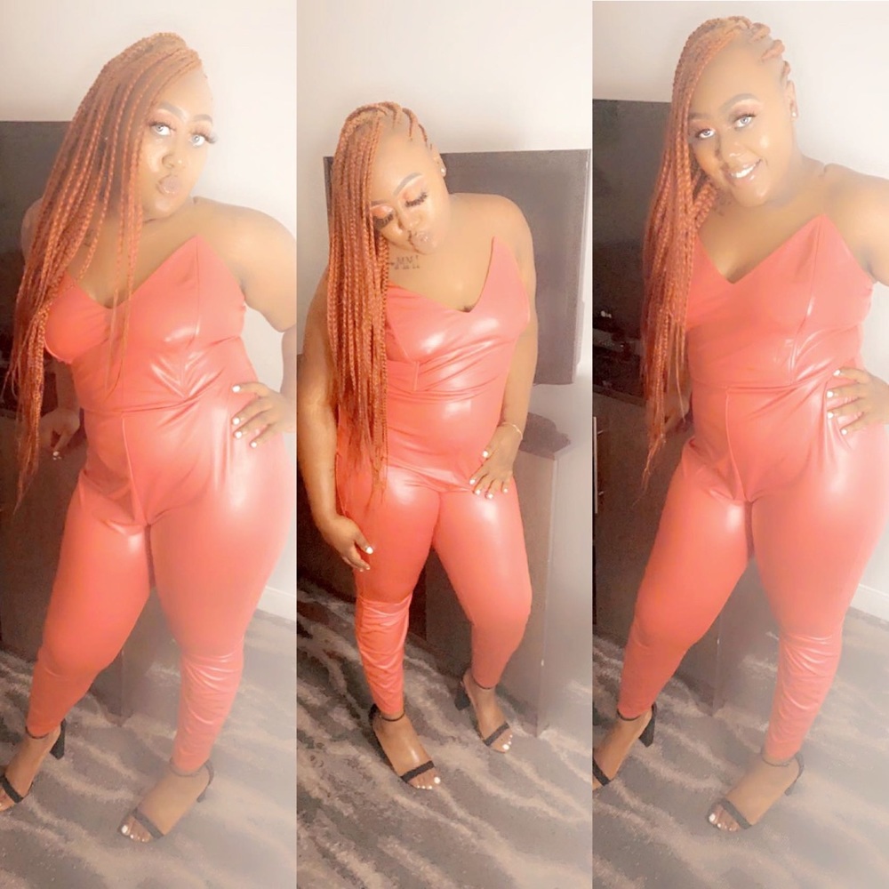 Red leather jumpsuit/ Club wear